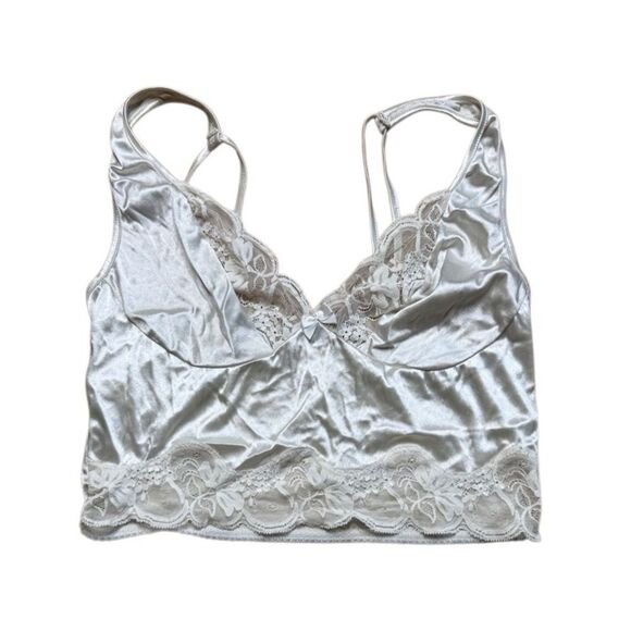 Vintage Victorias Secret Gold Label Satin Stretchy Lace Crop Cami Medium Ivory - Picture 1 of 7